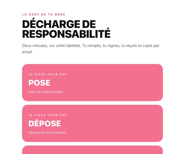 Écran de l'application Décharge tablette