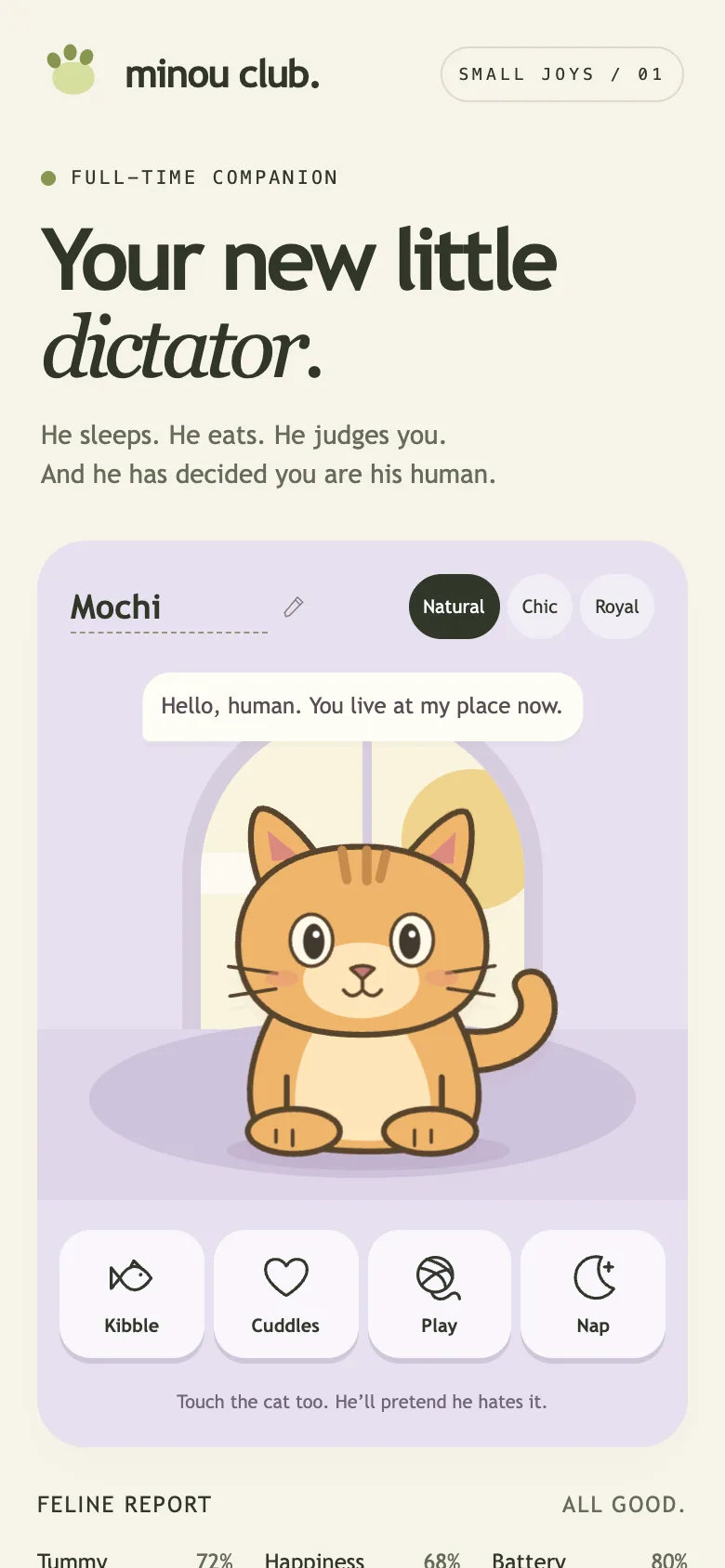 Screen of the app Minou Club