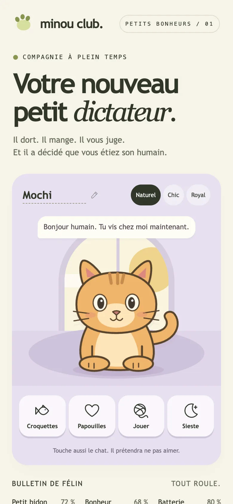 Écran de l'application Minou Club