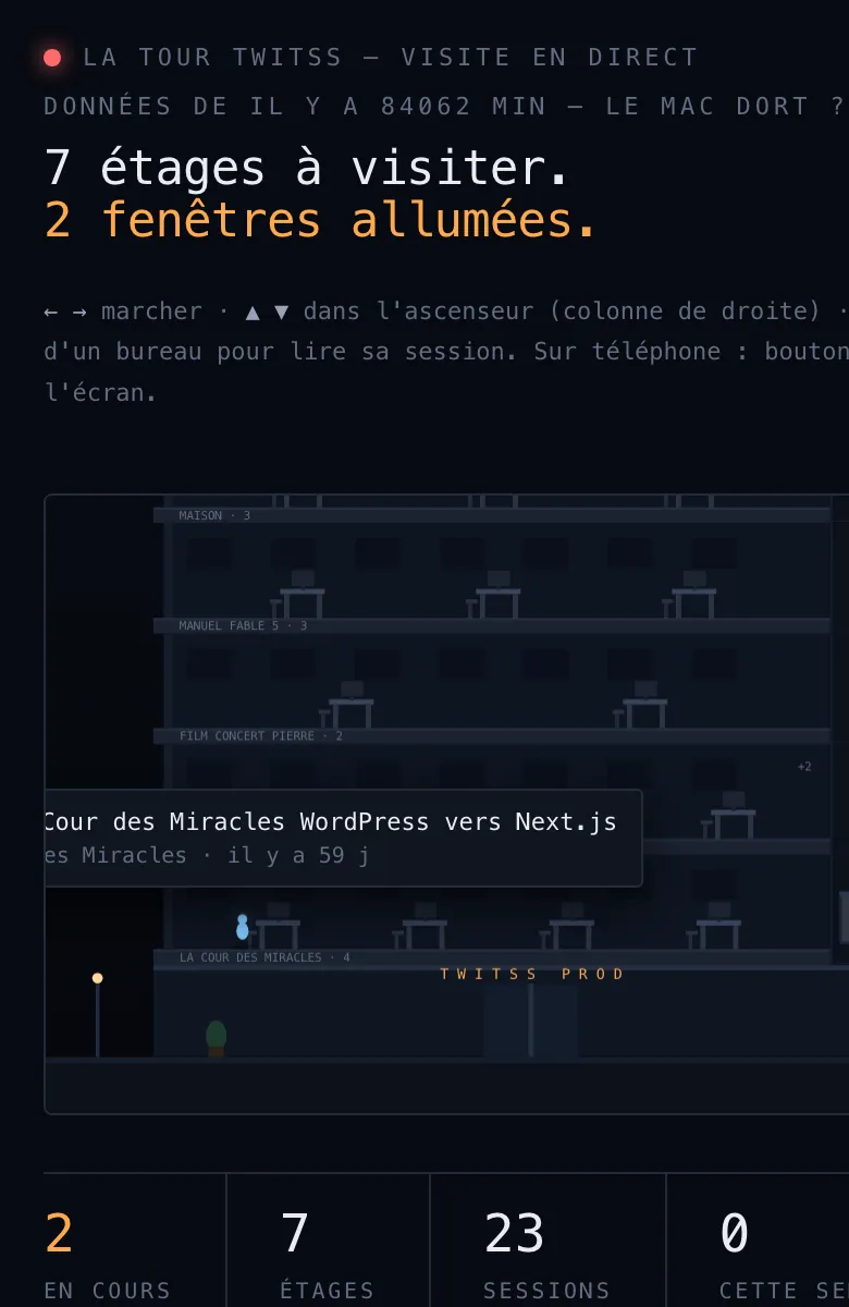Écran de l'application La Tour Twitss