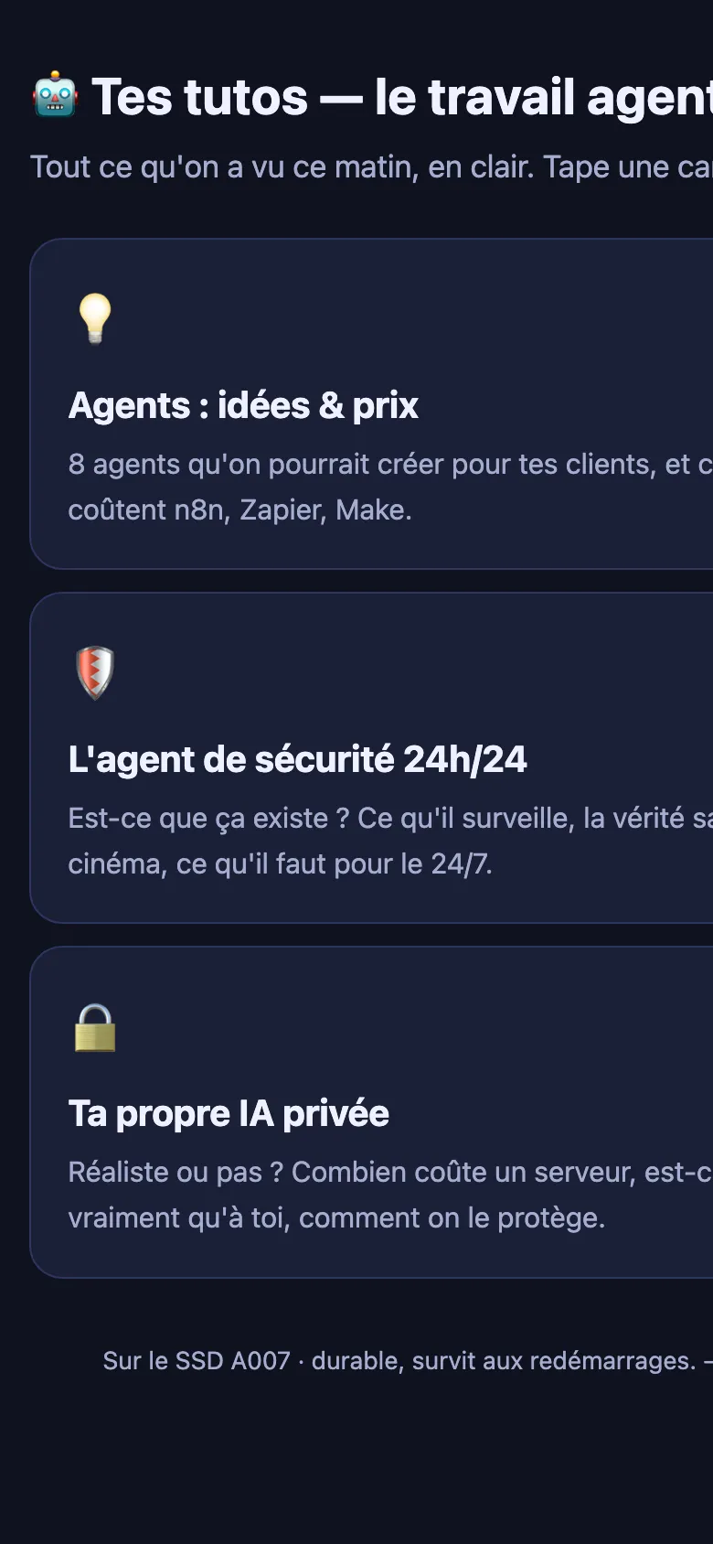 Écran de l'application Tutos agents