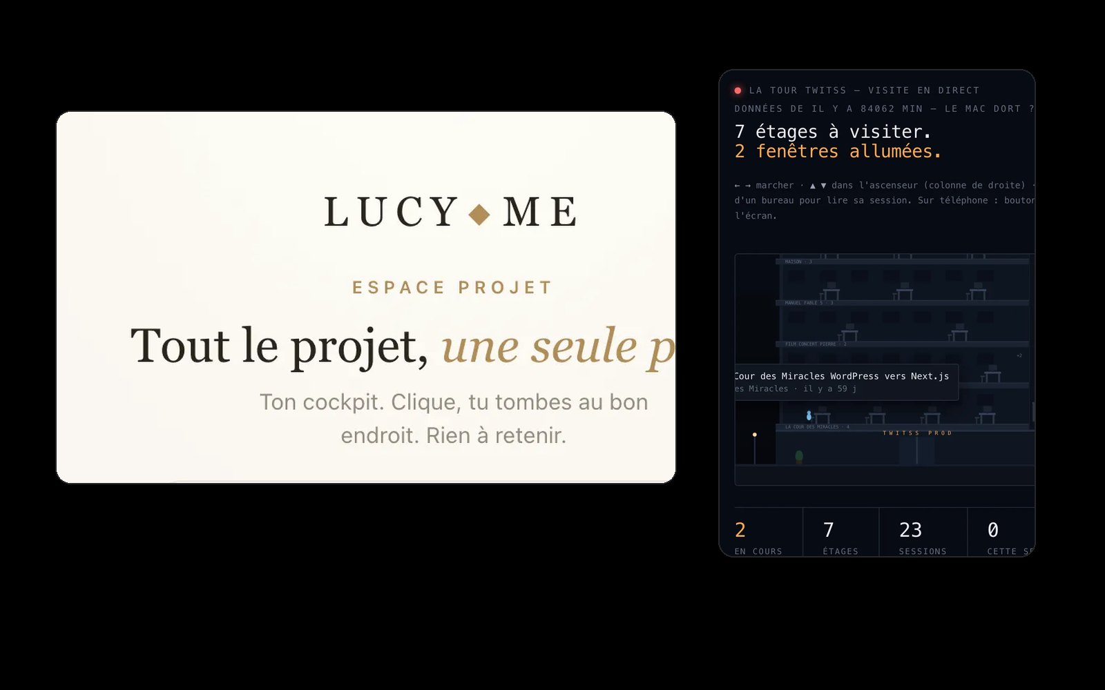 L'espace projet de Lucyome et la Tour Twitss